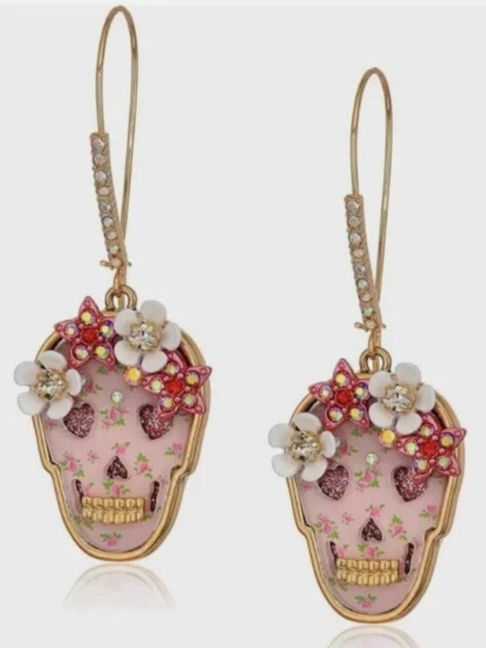 Betsey Johnson Floral Pink Sugar Skull Earrings Halloween Costume NWT